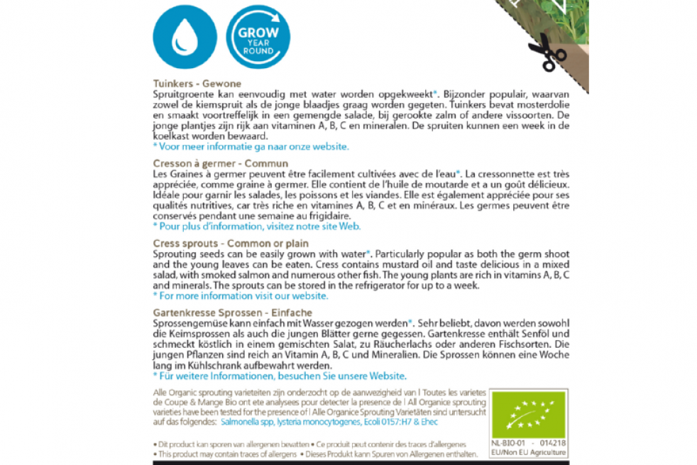 Cress to sprout, organic Cress to sprout, organic