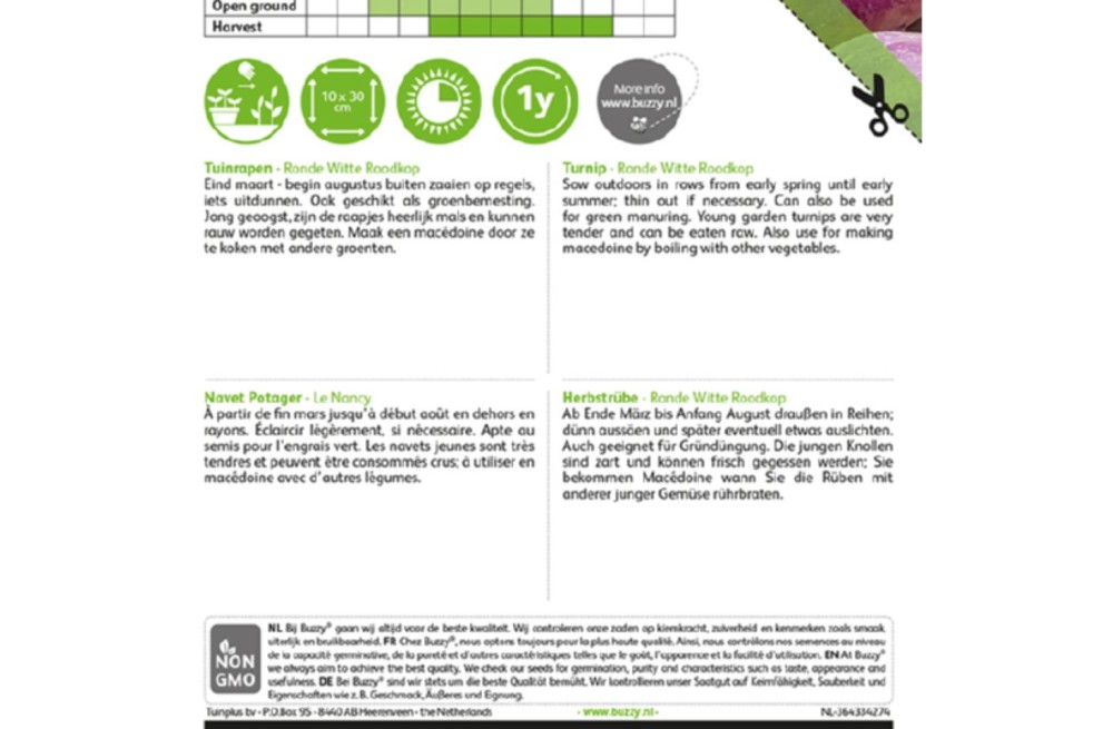Jardins du Monde be - Zaden van Rapen Ronde Witte Roodkop, de Nancy - Brassica rapa