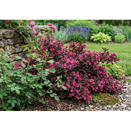 Dunkelrotblättrige Weigelie Minor Black®, Zwerg — Weigela florida Minor Black® - Jardins du Monde be